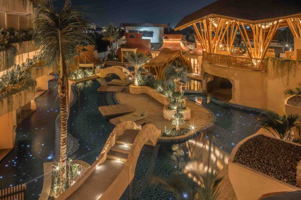 glow sparkling pool at la mewali resort
